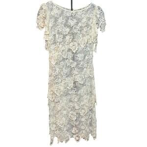 VTG 1960s Sheer Cream Lace Tiered Midi Dress Whimsigoth Bridal Overlay S